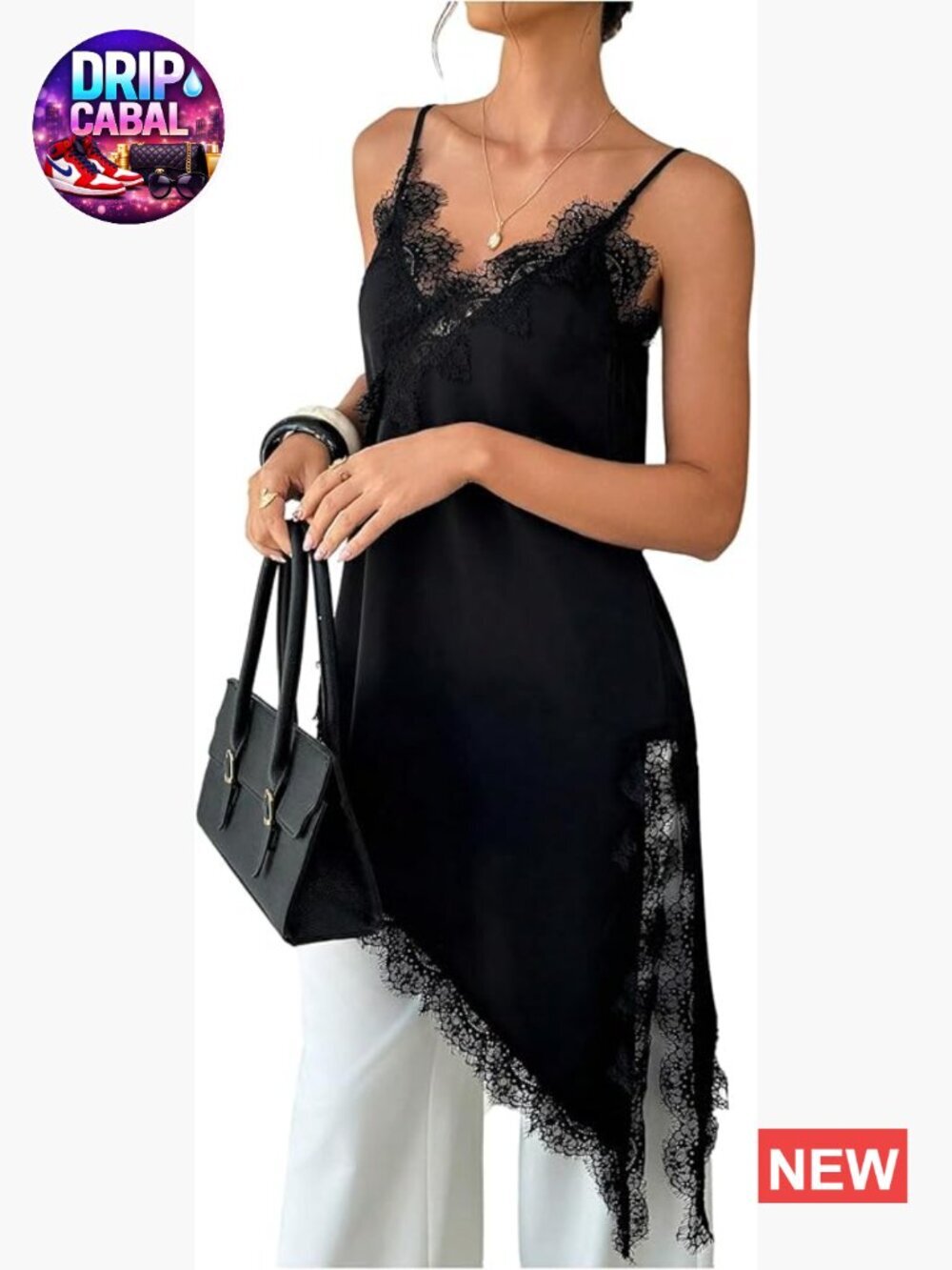 Asymmetrical Lace V-Neck Cami Satin Going Out Top